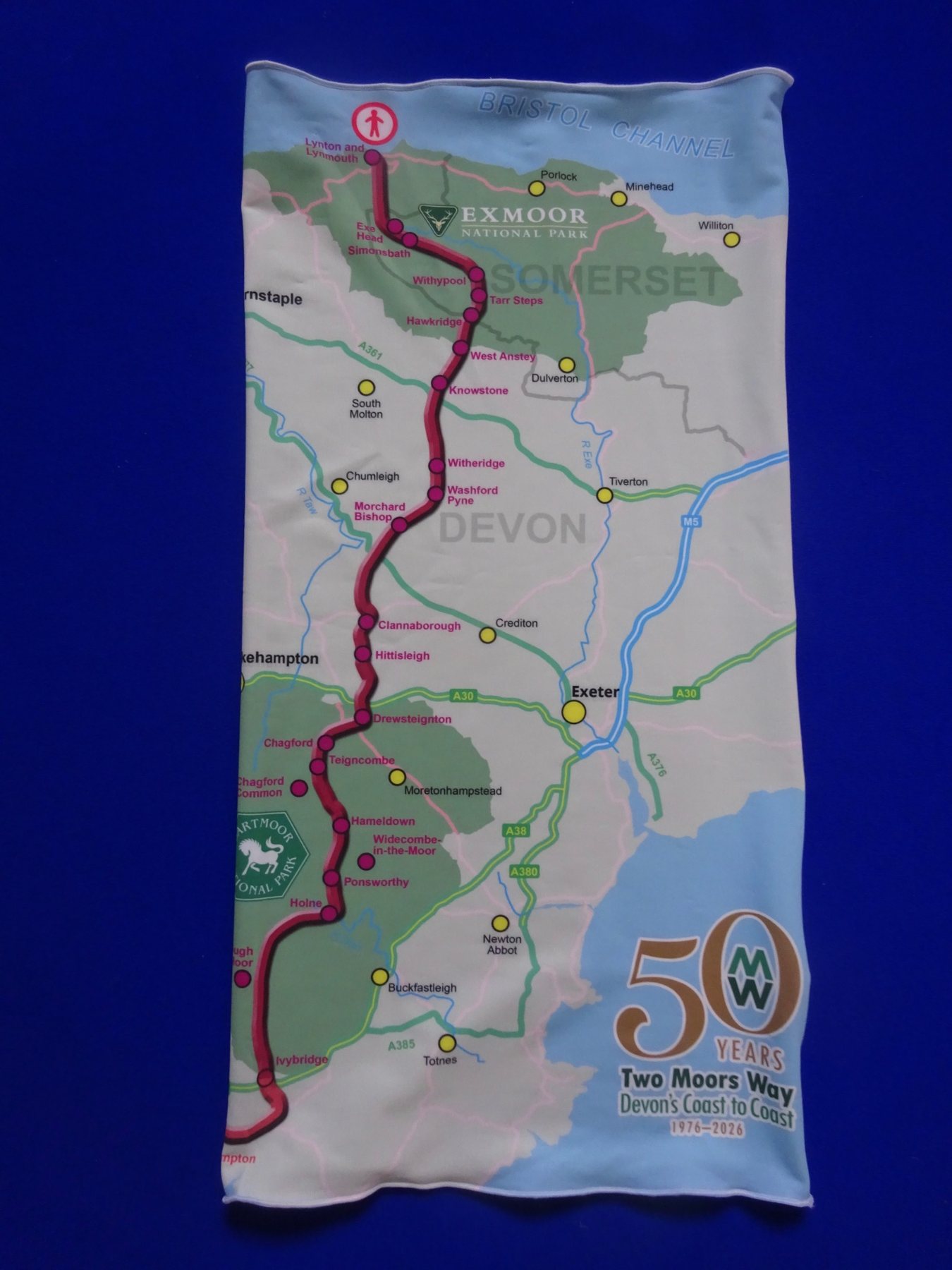 Two Moors Way 50th anniversary buff featuring the coast-to-coast route