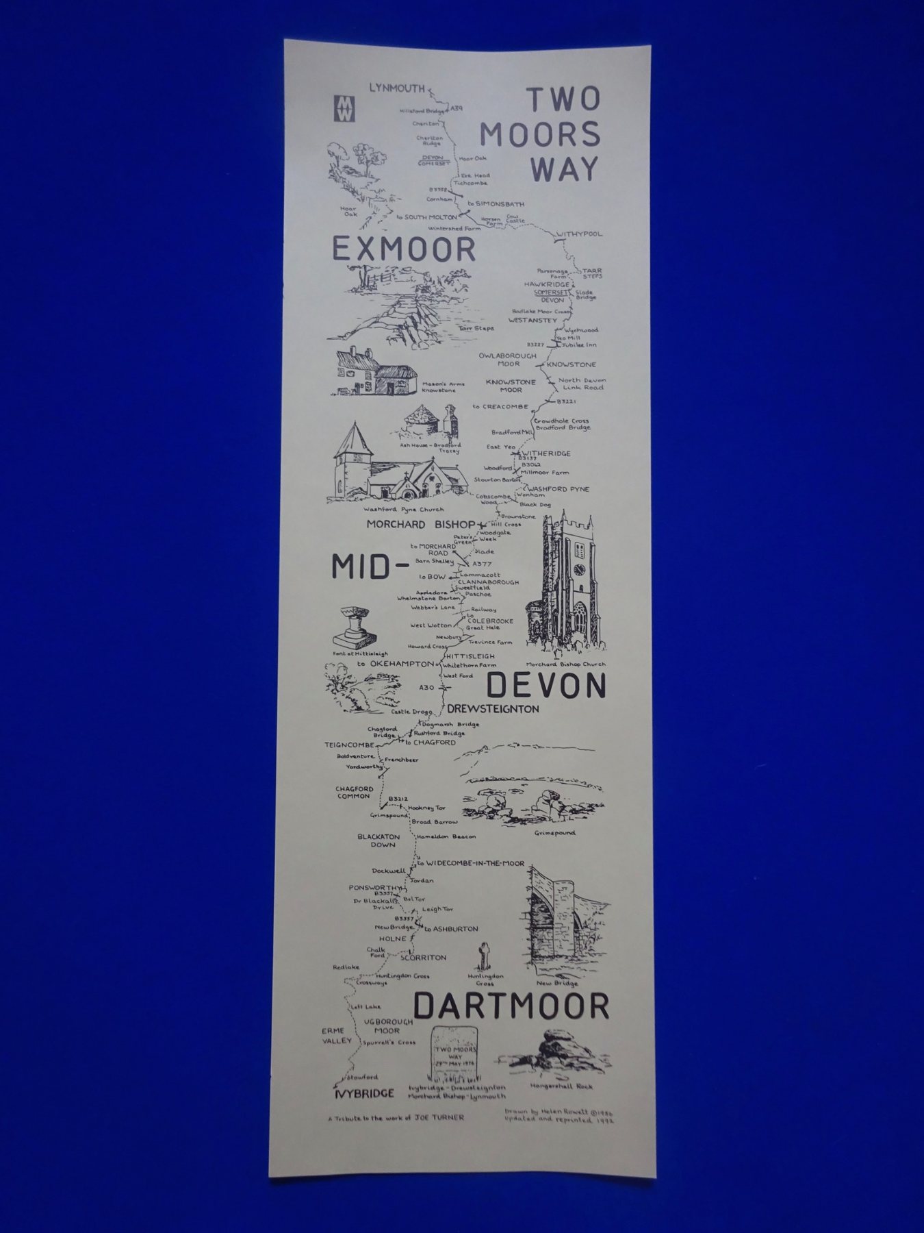 Historic illustrated map of the Two Moors Way route from Lynmouth to Ivybridge